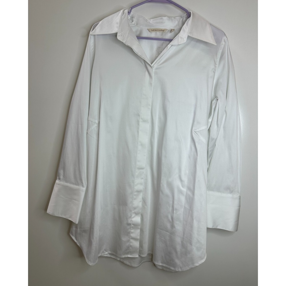 NWOT Soft Surroundings White Stretch Hidden Button Placket Shirt Large Tunic Top - Picture 14 of 14
